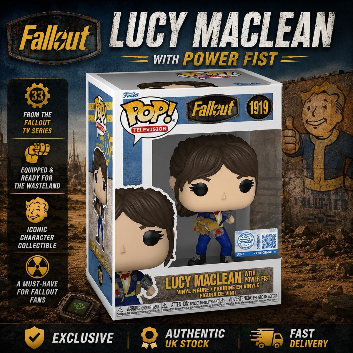 Funko Pop Lucy MacLean # 1919 Fallout Bloody Exclusive TV Vinyl Figure Protector