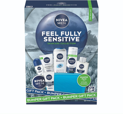 NIVEA MEN Feel Fully Sensitive Skincare Gift Set (8 Products) - Large Men'S Gift