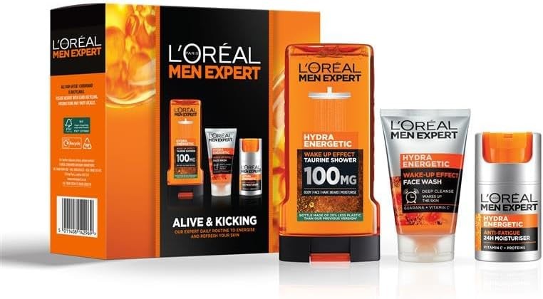 L'Oréal Paris Men Expert Fully Charged Washbag Gift Set for Him, Energising Face