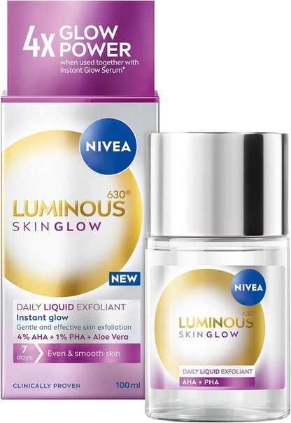NIVEA Luminous 630 Instant Skin Glow Daily Liquid Exfoliant 100Ml, Face Exfoliat