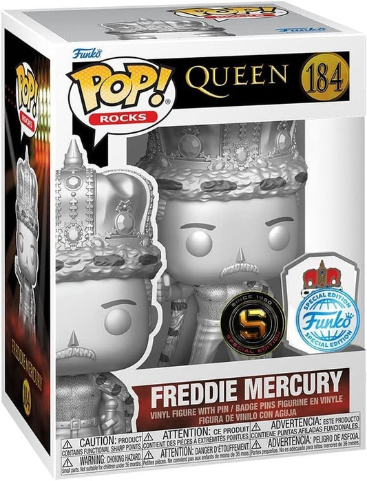 Funko Queen King Freddie Mercury Platinum Exclusive Pop! with Pin 184