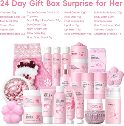 Sakura Beauty Advent Calendar 2025, 24 Luxury Skincare & Body Care Surprise Gift