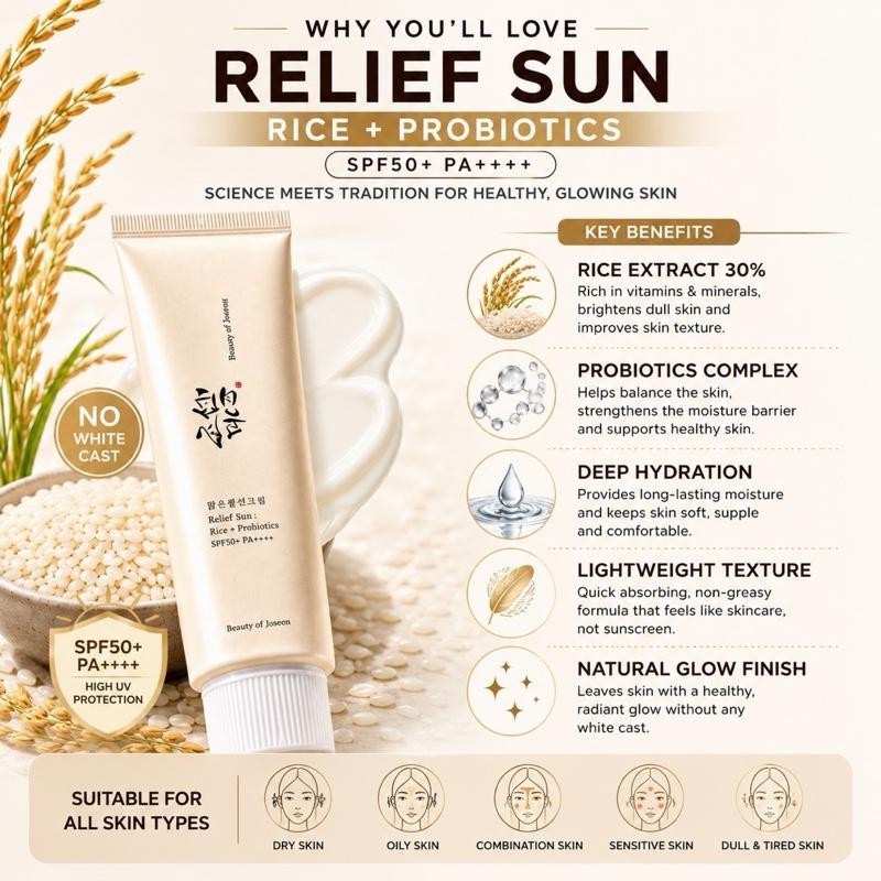 Beauty of Joseon Sunscreen SPF50+ Relief, Aqua Fresh ,Ginseng  K-Beauty SkinCare