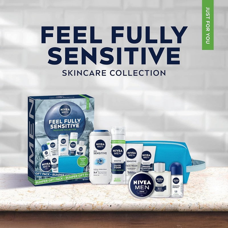 NIVEA MEN Feel Fully Sensitive Skincare Gift Set (8 Products) - Large Men'S Gift