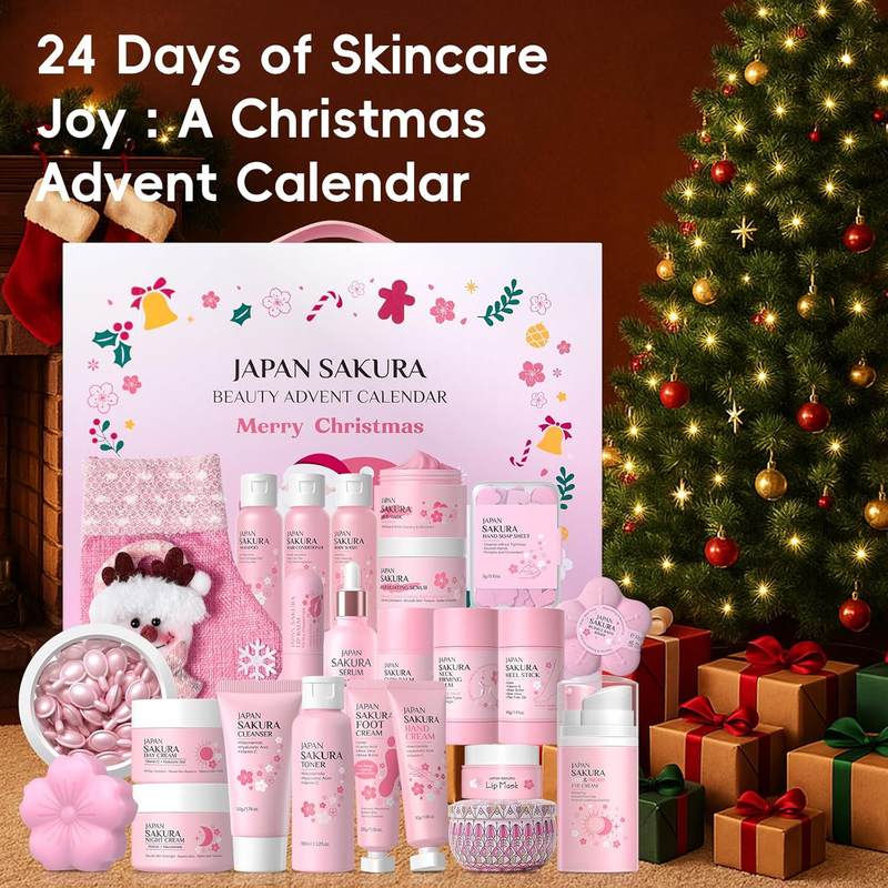 Sakura Beauty Advent Calendar 2025, 24 Luxury Skincare & Body Care Surprise Gift