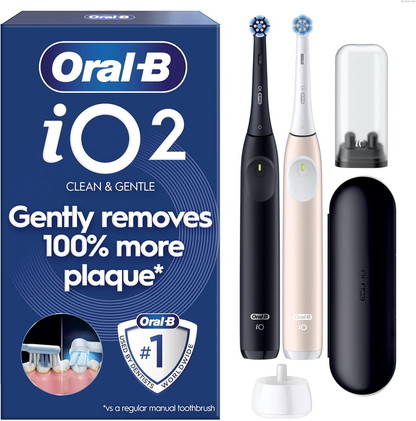 Oral-B Io2 Duo Electric Toothbrushes, 2 Handles, Night Black and Calm Pink