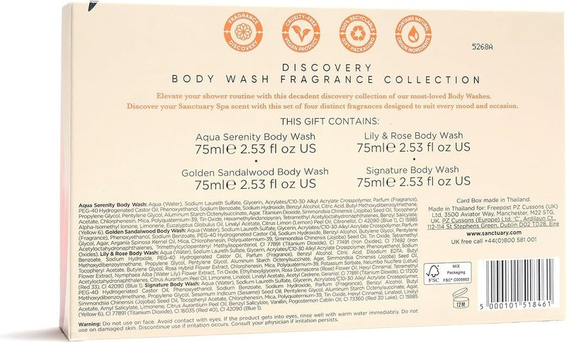 Sanctuary Spa Body Wash Gift Set, Discovery Collection 4 Travel‑Size Body Washes
