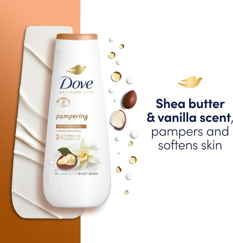 Dove Advanced Care Pampering Body Wash, Skin Cleanser Shower Gel Shea Butter UK