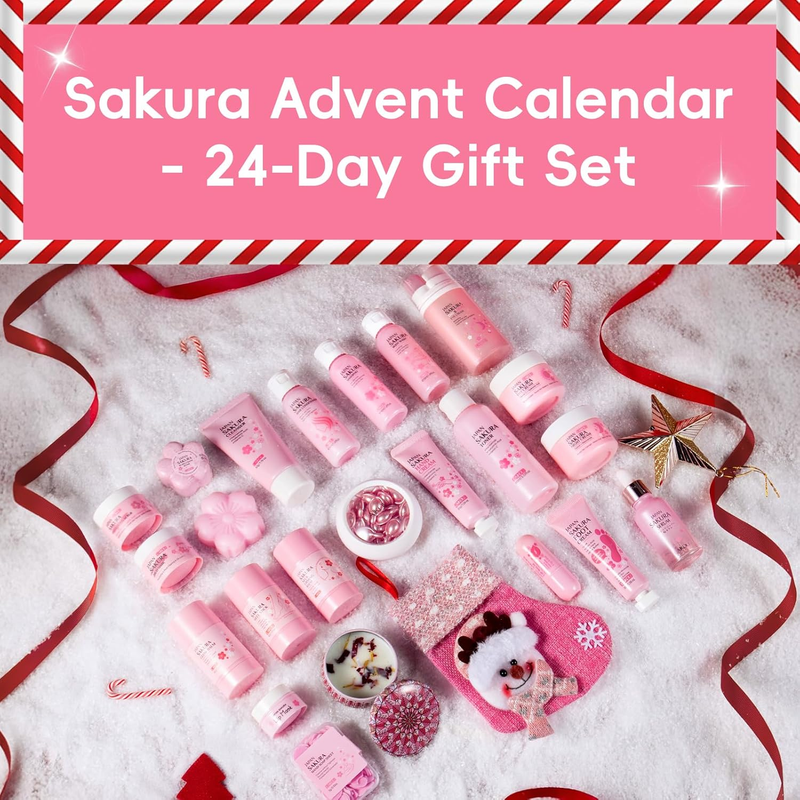 Sakura Beauty Advent Calendar 2025, 24 Luxury Skincare & Body Care Surprise Gift