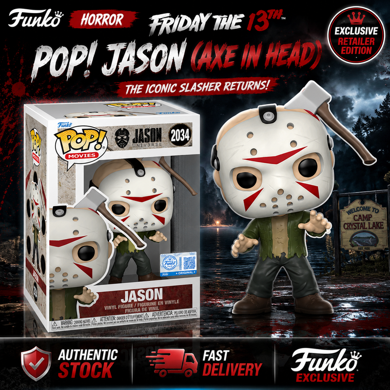 Funko Pop Jason Axe In Head #2034 Friday The 13th Exclusive Movie Horror +Protec