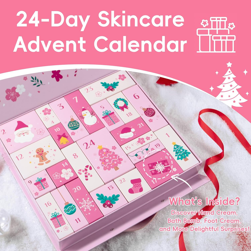 Sakura Beauty Advent Calendar 2025, 24 Luxury Skincare & Body Care Surprise Gift