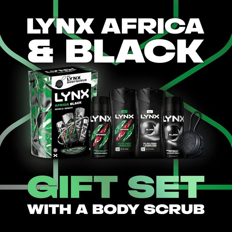 Lynx Gift Set Africa & Black Bumper Two Body Wash and Body Spray Duos Gift Set