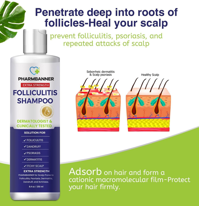 PHARMBANNER Folliculitis & Seborrheic Dermatitis Shampoo – Anti-Dandruff, Psoria