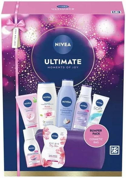 Large Nivea Ultimate Moments of Joy Gift Set (8PC Set) with Cosmetic Gift Bag