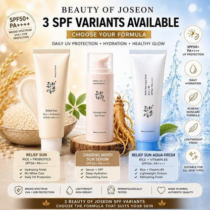 Beauty of Joseon Sunscreen SPF50+ Relief, Aqua Fresh ,Ginseng  K-Beauty SkinCare