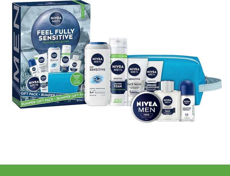 NIVEA MEN Feel Fully Sensitive Skincare Gift Set (8 Products) - Large Men'S Gift