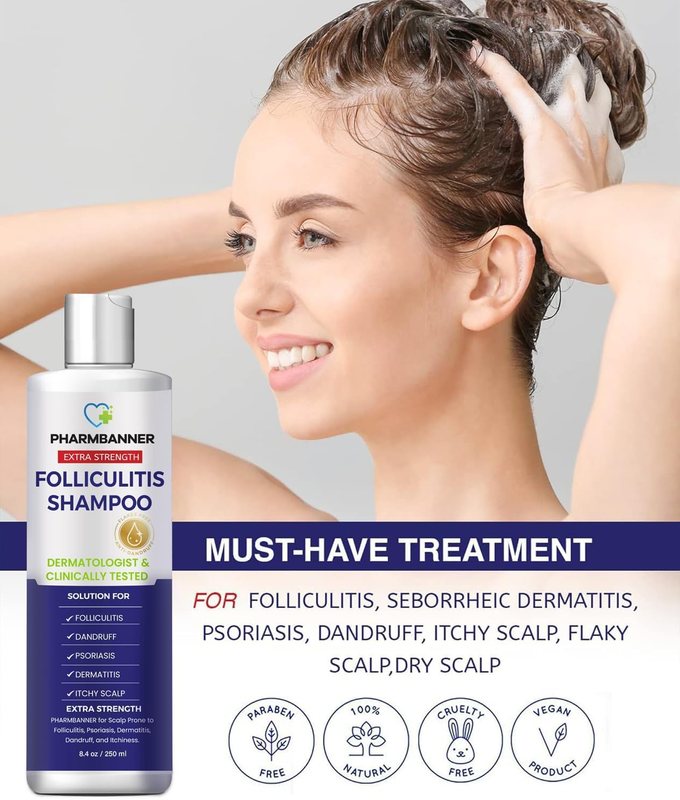 PHARMBANNER Folliculitis & Seborrheic Dermatitis Shampoo – Anti-Dandruff, Psoria