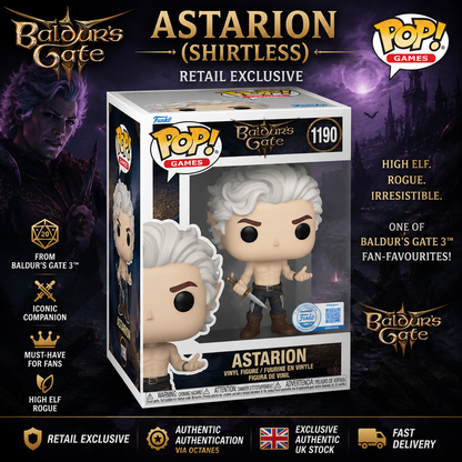 Funko Pop Astarion Shirtless 1190 Baldurs Gate 3 Game Exclusive Vinyl +Protector