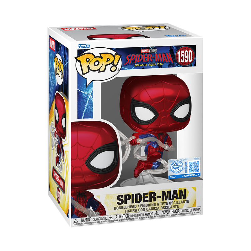Funko Pop Spider-Man Brand New Day Metallic # 1590 Marvel Exclusive + Protector