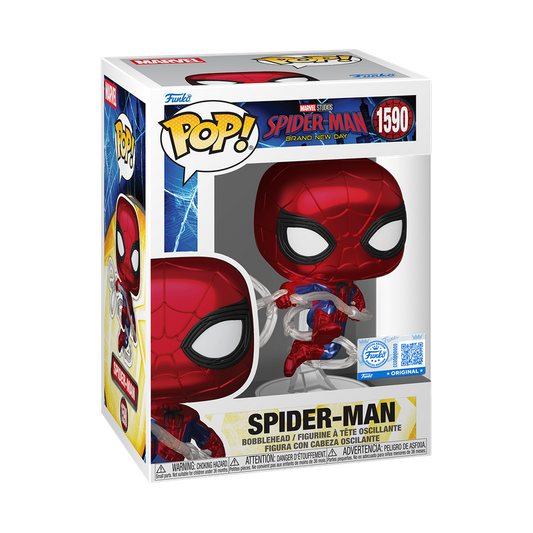 Funko Pop Spider-Man Brand New Day Metallic # 1590 Marvel Exclusive + Protector