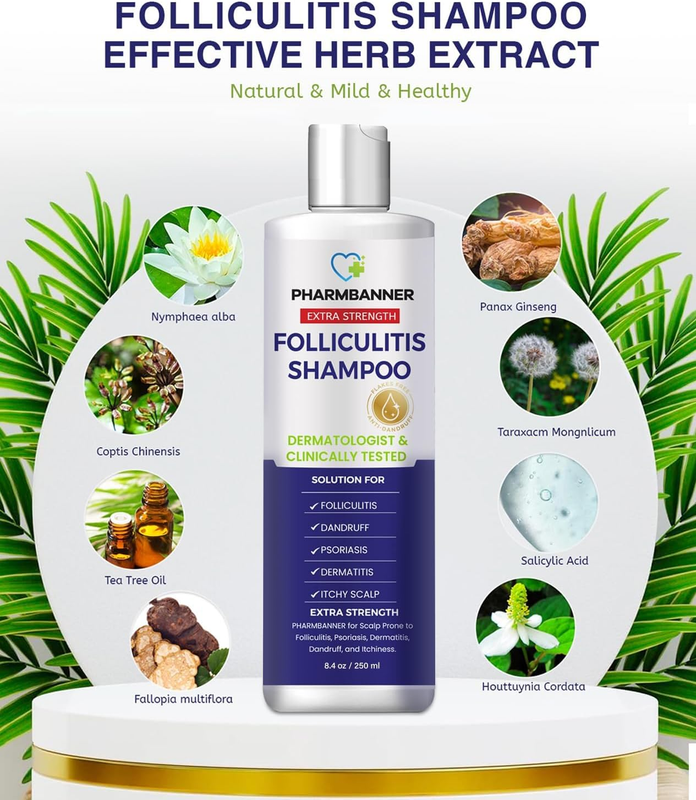 PHARMBANNER Folliculitis & Seborrheic Dermatitis Shampoo – Anti-Dandruff, Psoria
