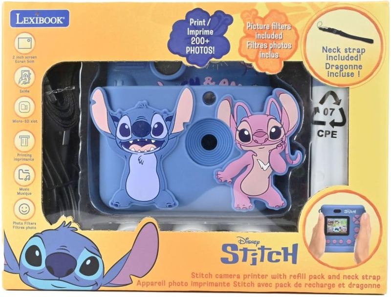 LEXIBOOK, Disney Stitch Starcam Print Camera, Instant Printer, SD Card, 3D