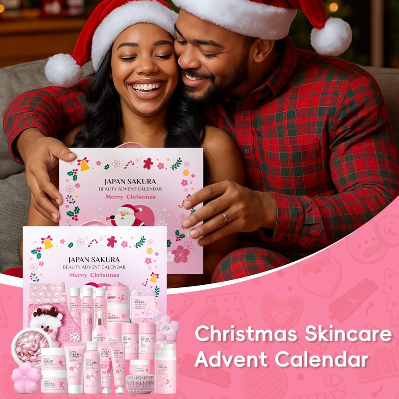 Sakura Beauty Advent Calendar 2025, 24 Luxury Skincare & Body Care Surprise Gift