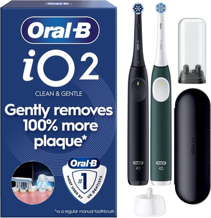 Oral-B Io2 Duo Electric Toothbrushes, 2 Handles, Night Black and Calm Pink