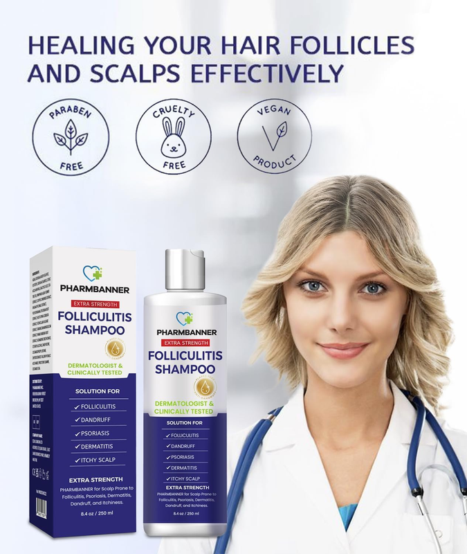 PHARMBANNER Folliculitis & Seborrheic Dermatitis Shampoo – Anti-Dandruff, Psoria