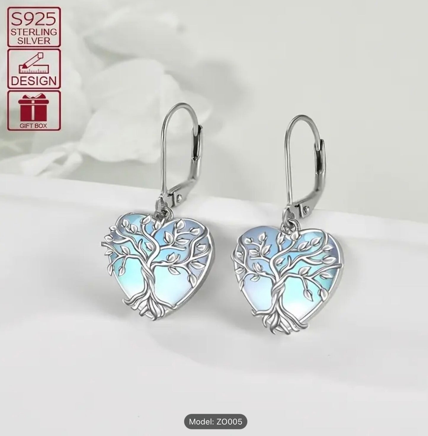 925 Sterling Silver Fashion Heart Tree of Life Drop Dangle Hook Earrings Gift