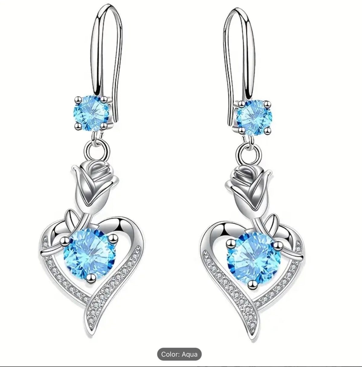 Elegant Hollow Heart Rose Flower Dangle Zirconia Earrings -Women Trendy Gift Set