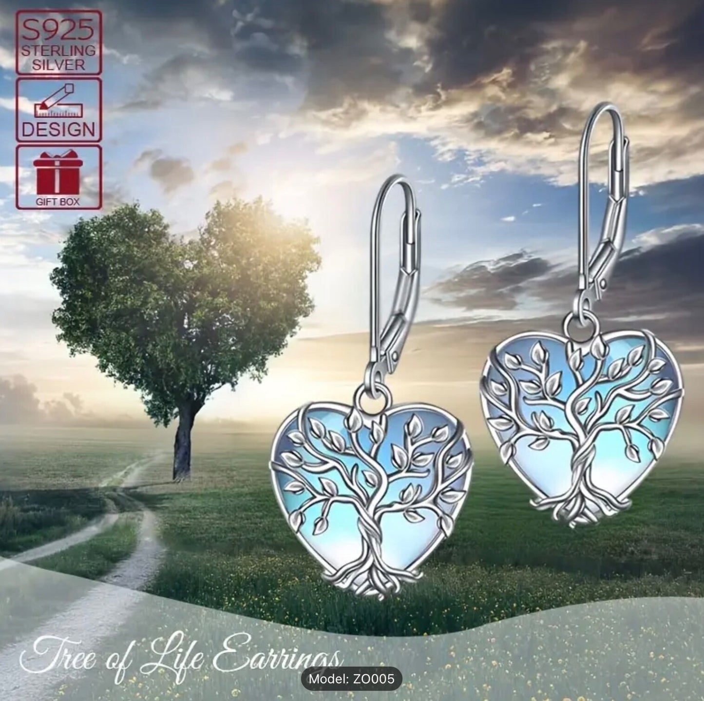 925 Sterling Silver Fashion Heart Tree of Life Drop Dangle Hook Earrings Gift