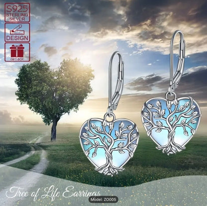 925 Sterling Silver Fashion Heart Tree of Life Drop Dangle Hook Earrings Gift