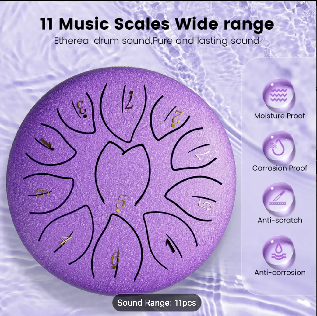 11 Note 6 Inch Steel Tongue Drum Rain Chime For Outside Garden Waterproof Gift
