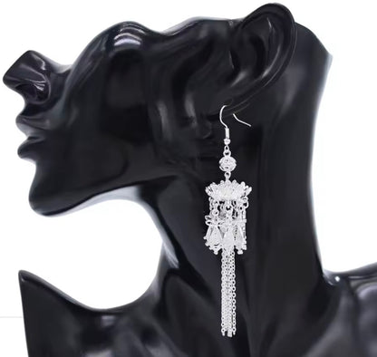 Fashion Earring Silver Post Elegant Design Tassel Vintage Boho Lotus Drop Gift