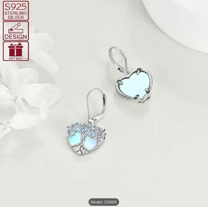 925 Sterling Silver Fashion Heart Tree of Life Drop Dangle Hook Earrings Gift