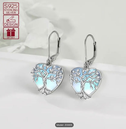925 Sterling Silver Fashion Heart Tree of Life Drop Dangle Hook Earrings Gift