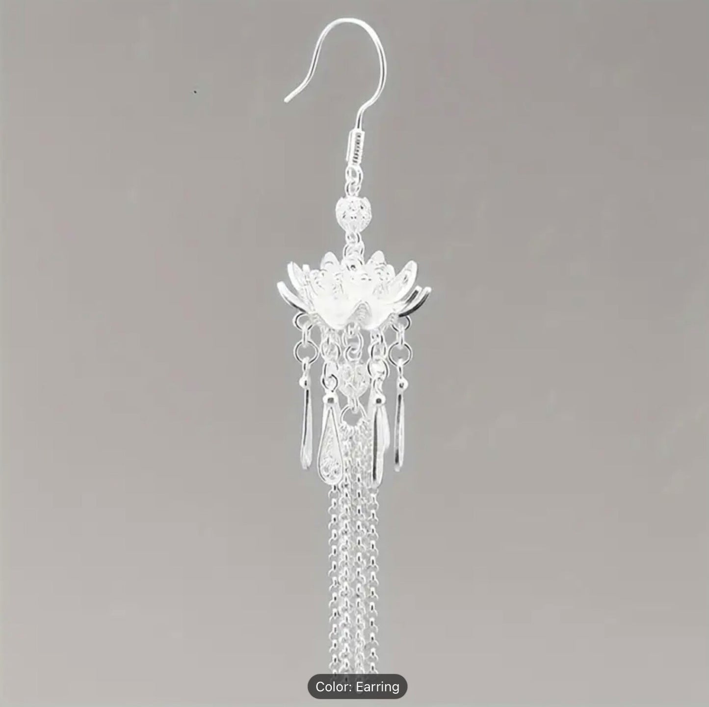 Fashion Earring Silver Post Elegant Design Tassel Vintage Boho Lotus Drop Gift