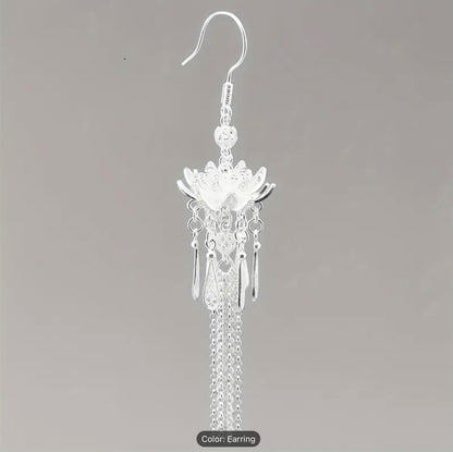 Fashion Earring Silver Post Elegant Design Tassel Vintage Boho Lotus Drop Gift