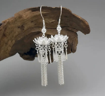 Fashion Earring Silver Post Elegant Design Tassel Vintage Boho Lotus Drop Gift