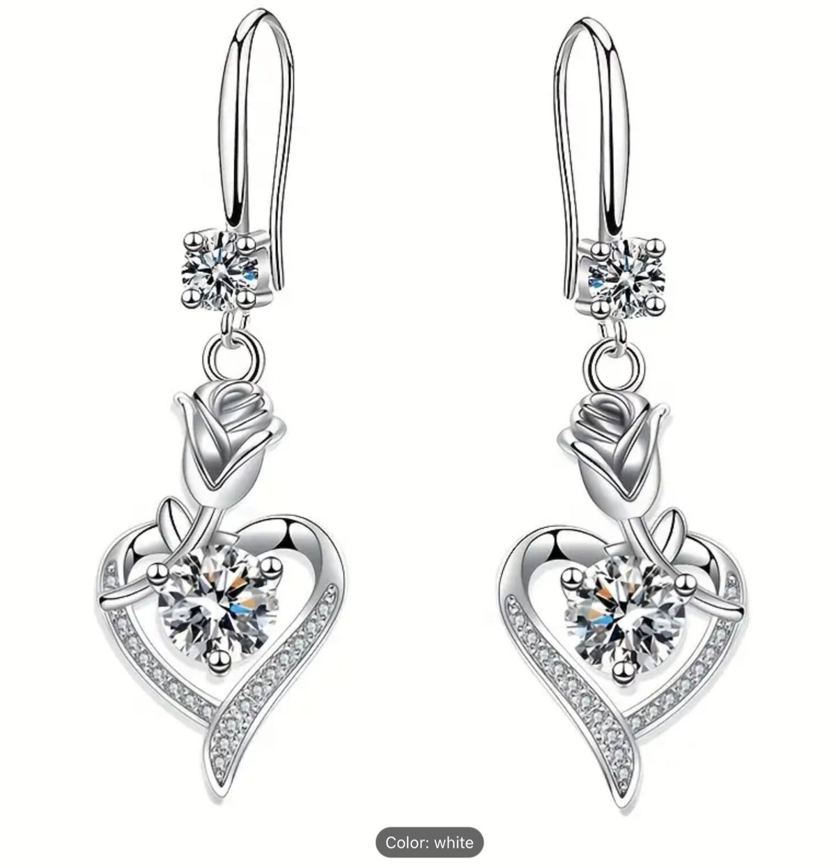 Elegant Hollow Heart Rose Flower Dangle Zirconia Earrings -Women Trendy Gift Set