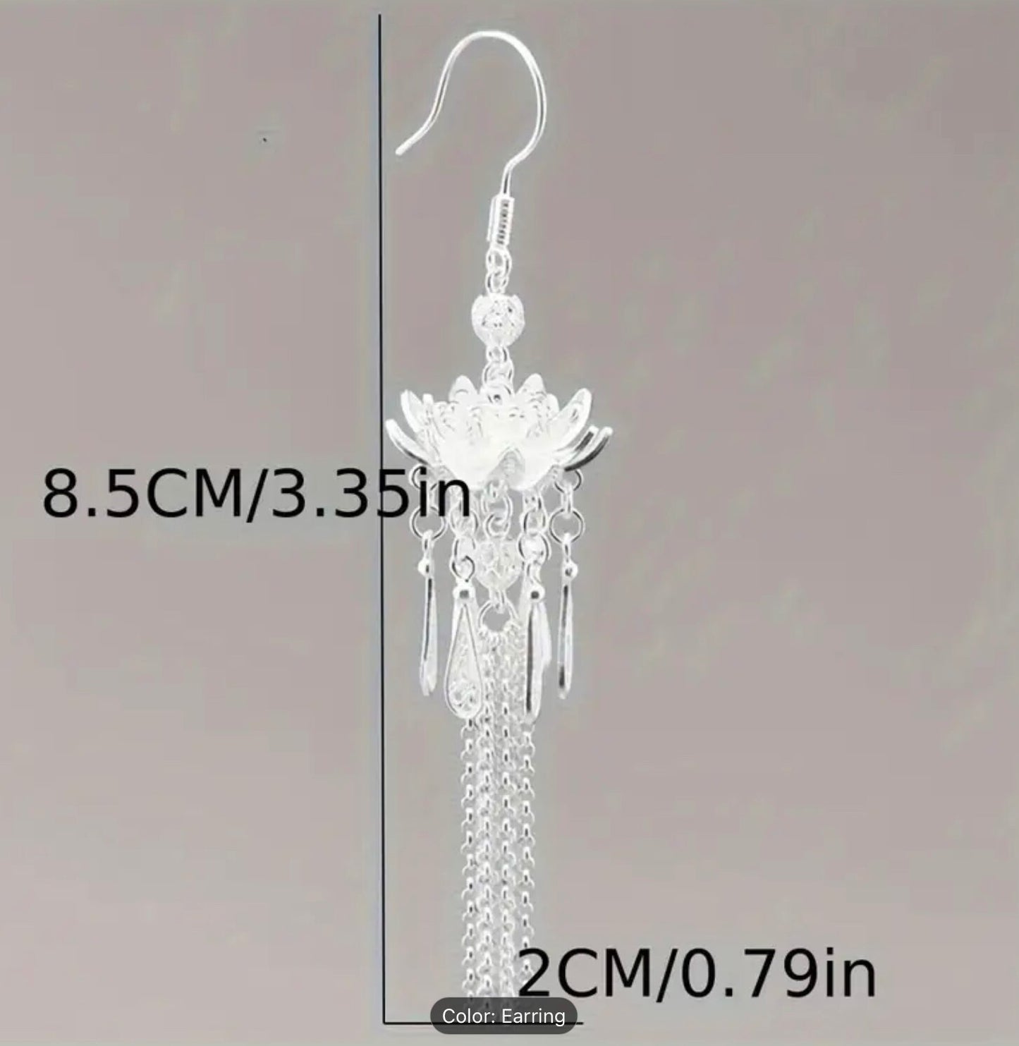 Fashion Earring Silver Post Elegant Design Tassel Vintage Boho Lotus Drop Gift