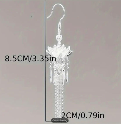 Fashion Earring Silver Post Elegant Design Tassel Vintage Boho Lotus Drop Gift