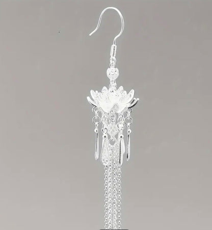 Fashion Earring Silver Post Elegant Design Tassel Vintage Boho Lotus Drop Gift