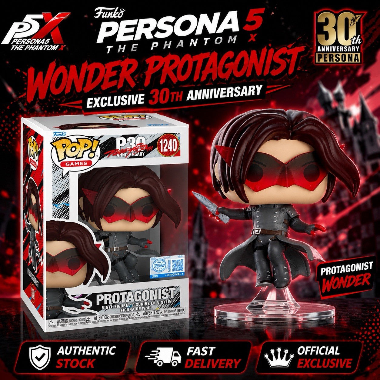 Funko Pop Persona 5 Phantom X Wonder Protagonist 1240 Exclusive 30th Anniversary