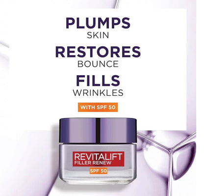 L’Oréal Paris Revitalift Filler Replumb SPF 50 Anti-Ageing Cream 50ml – Hydrates