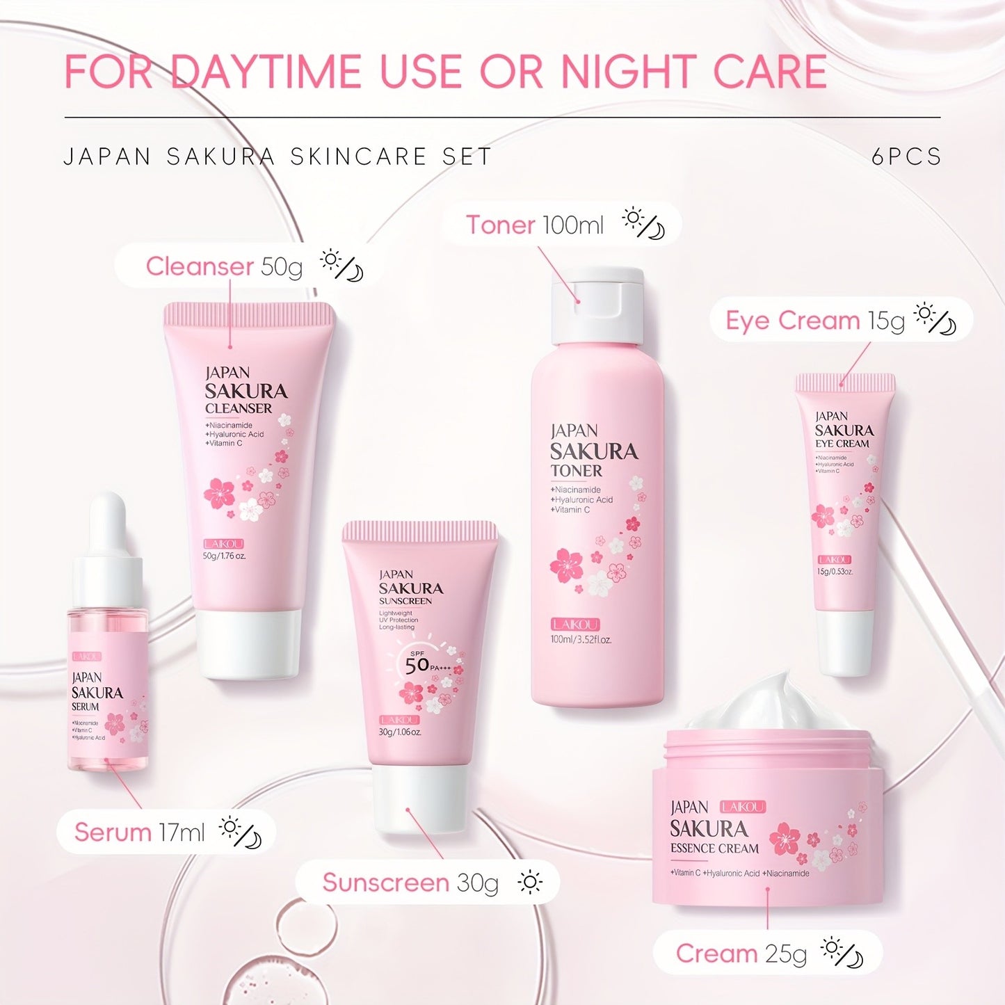 Sakura Skincare 6pcs Gift Set-  Contain Vitamin C & Niacinamide