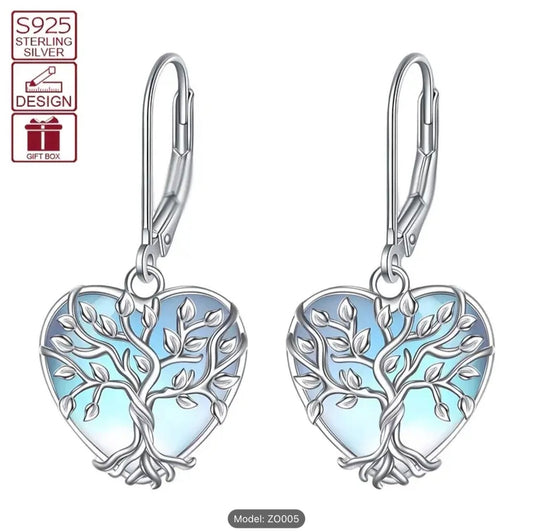 925 Sterling Silver Fashion Heart Tree of Life Drop Dangle Hook Earrings Gift