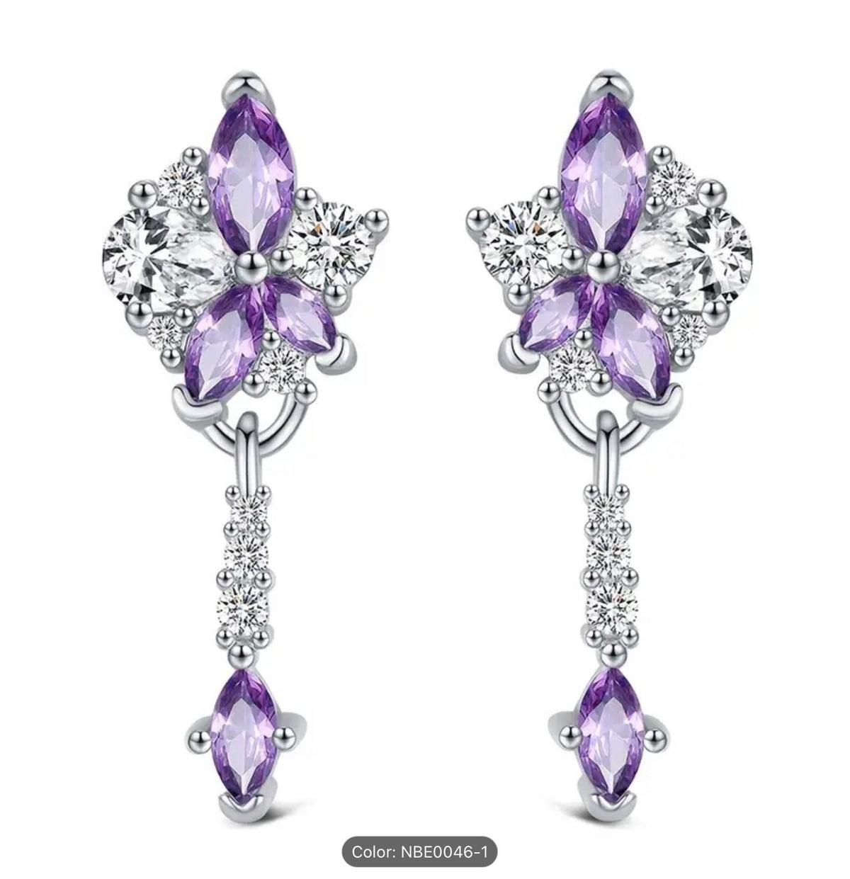 925 Sterling Silver Flower Zirconia Stud Earrings Women Elegant Jewellery Gift