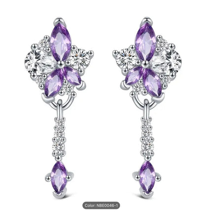 925 Sterling Silver Flower Zirconia Stud Earrings Women Elegant Jewellery Gift